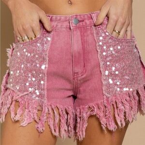 POL Barbie Pink Bling Fringe Sequin Shorts